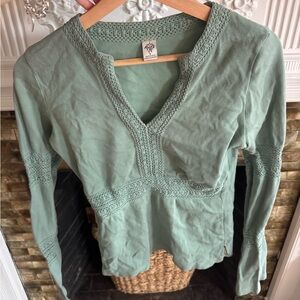 Prana Sage Long Sleeve Top with Crochet Detail